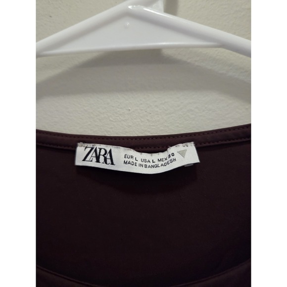 Y2K ZARA Chocolate Brown Cropped T Shirt Short Sleeve Basic Top Women Size L - Picture 3 of 3
